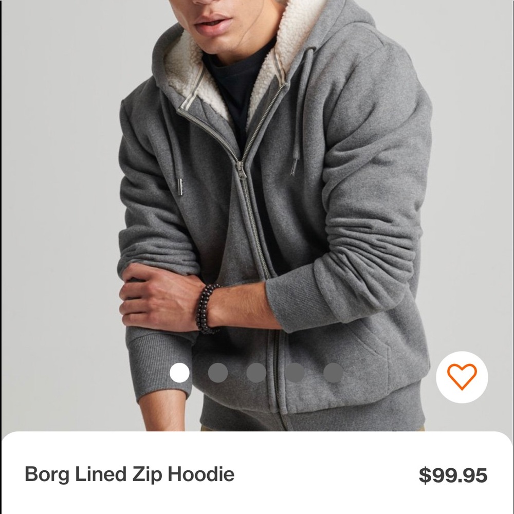 NWT Borg Lined Zipped Grey Hoodie Superdry